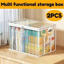2 Transparent Storage Boxes With 180° Flip Cover - Heavy-Duty Plastic Organizer Box, Suitable For Books, Clothes, Snacks, Office Documents - Large Capacity Multi-Functional, Home And Office Storage Basket, Book Storage, Visible Contents, Durable Structure - Multicolor - View 7