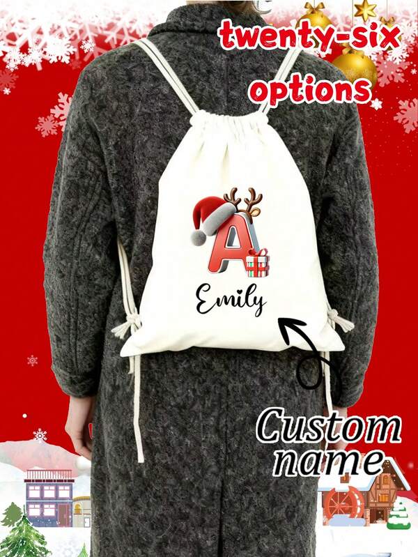 1pc Personalized Christmas Drawstring Backpack, Suitable For Christmas Day Use, Customized Name, Golf Drawstring Backpack, Women/Men Sports Fitness Bag Shopping Tote, Cute, Charming, Colorful, Exquisite, Fashionable, Customized, Personalized, Unique, Ideal Gift For Girlfriend, Friends, Family, Creates A Delicate And Romantic Atmosphere.