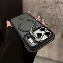 A Magnetic  Case With Anti-Slip Edge Strips And A Stand, Compatible With  17pro Max, Case 16 Promax, Case15, 14, 13, 12, 11 Plus Pro Max, And 17Air Series. It Adopts A Durable Double Protection Design, Featuring Anti-Slip, Shock Absorption, A Stand, And Wireless Charging Functions. It Is A Phone Case Suitable As A Gift For Halloween, Christmas, Or Other Festivals. - màu đen - Xem 3