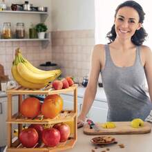 Cabinet Organizer Shelf - Bamboo Corner Rack For Kitchen Counter, Cabinet Space Saver For Plates, Dishes, Bowls, Bread - Pantry And Bathroom Storage Or Countertop - Useful Home & Housewarming Gift - 棕色 - 查看 5
