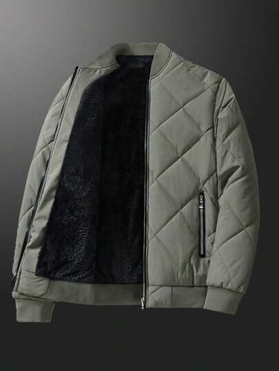 Chaqueta acolchada con cuello de béisbol acolchado con diseño de argyle para hombres, otoño/invierno