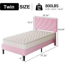 Upholstered Bed Frame With Headboard, Linen Fabric Platform Bed Frame With Adjustable Headboard, Modern Bed Frame With Wooden Slats Support, No Box Spring Needed, Easy Assembly, Pink, Twin/ Full/ Queen * Aesthetic Bedroom Furniture Instagrammable Bedroom Decor - 粉色 - 查看 6