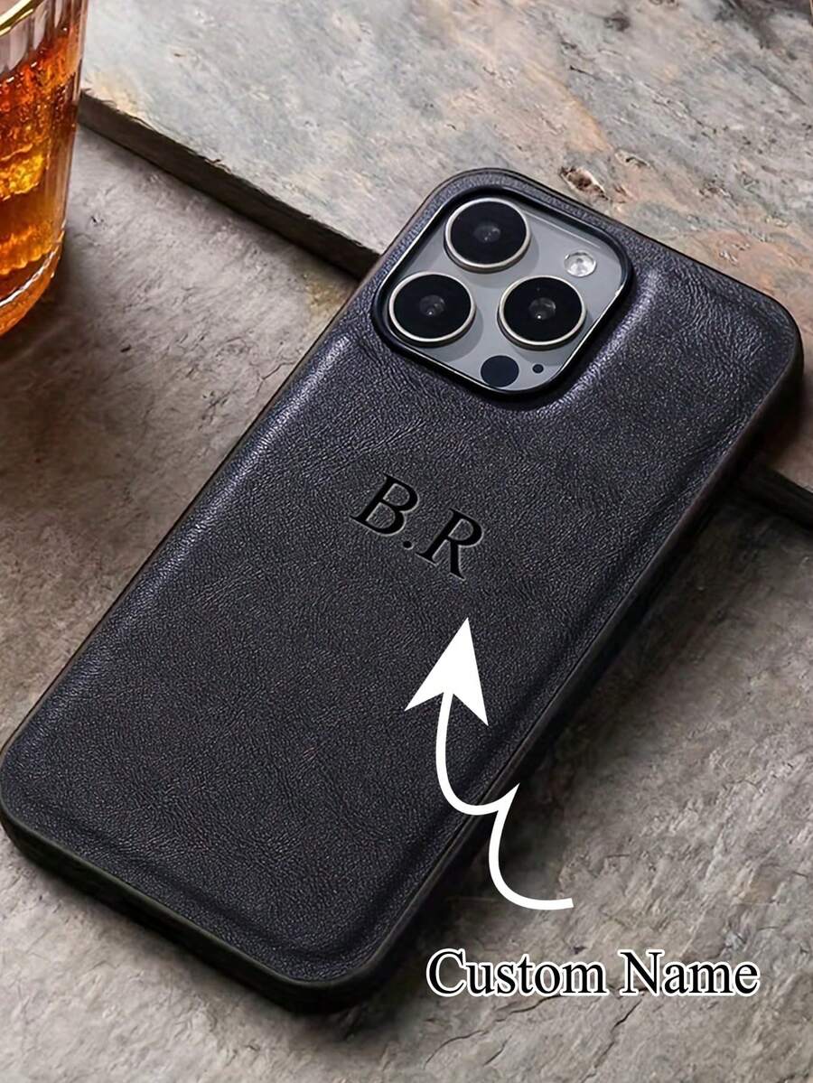 Customized Personalized Name Phone Case Compatible With IPhone 11 12 13 14 15 16 17 Pro Max Plus 17 Air 3D DIY Engraved Letters Initials Name Luxury Business Classic PU Leather Shockproof Case Festival Gifts For Couple Friends Family Yourself, Season Picks,2025phonecase - Black - View 1
