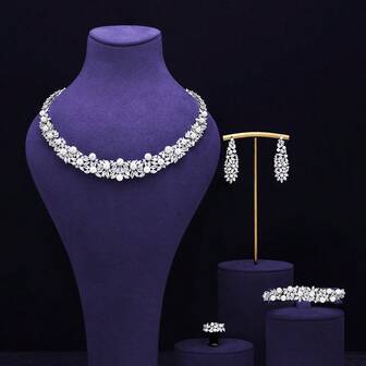 Luxury 4 Pieces Pearls Cubic Zirconia Jewelry Set Women Dubai Wedding Jewelry Set Bridal Party Gift