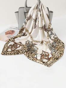 1 pieza Pañuelo grande cuadrado de 90cm x 90cm de estampado de leopardo y cadena, versátil y multifuncional, para protección solar y como chal - Estampado de leopardo - Ver 16