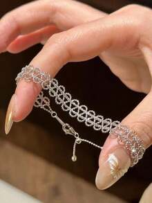 1pc Stainless Steel Lace Floral Bracelet, Fashionable, Elegant, Delicate, Adjustable, Niche Design, High-End - Lace Braided Bracelet - View 7