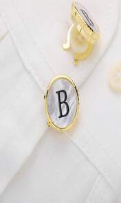 Tuxedo Button Covers For Mens Dress Shirts, Initial Tux Button Cover Cufflinks Personality Mother Of Pearl Cuff Links On Birthday Wedding Bussiness - ColorM - 查看 5