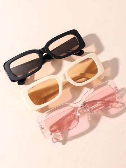3 pares de gafas rectangulares decorativas de estilo retro, adecuadas para uso diario y accesorios de playa para adolescentes