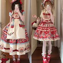 Lolita Outfit - Strawberry Tata Jsk Skirt + Love Strawberry Embroidery Brooch - View 2