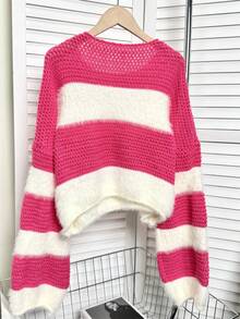 Suéter de cuello redondo de manga larga con hombros caídos y patrón de rayas suelto