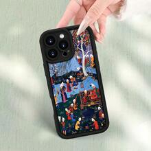 Ancient Scene Pattern Phone Case, For 17 16 15 14 13 12 11 XS XR X 7 8 Plus Pro Max Soft Silicone Back Cover Camera Protection - 黑色 - 查看 1