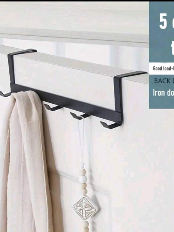1 Stück schwarzer Eisentür-Haken, fünfreihiger Über-die-Tür-Taschenhaken mit hoher Tragfähigkeit, Handtuchhaken, Badetücher, Aufbewahrungsregal für Kleidung, Hüte und Accessoires ohne Bohren von Löchern in der Tür.