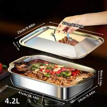 Extra Large Heavy-Duty Stainless Steel Baking Tray (With Lid), Non-Stick Oven/Grill Pan For Roasting/BBQs - Bạc - Xem 8