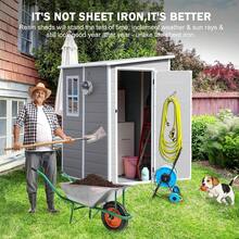 5x4 FT Small Resin Shed, Waterproof Outdoor Shed With Floor, Window, Double Lockable Doors & 2 Vents, Outside Plastic Sheds For Garden Patio Backyard, Sloped Roof, Grey,23948604,Weather Resistant, Garden Tool House - 珊瑚粉 - 查看 2