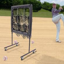 Baseball Training Net With 9-Grid Target, 3-Level Height Adjustment & 360° Casters, 27.56 Inch Polyester Rebounder - 黑色 - 查看 1