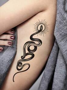 STARTTOOS Black Mysterious Long Snake Pattern Large Arm Tattoo Sticker, DIY Carnival Party Holiday Gift Sexy Thigh Chest Abdomen Back Body Skin Temporary Tattoo Sticker - Black - View 3