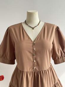 Rusttydustty Gaun Wanita Ukuran Plus Gaya Bohemian untuk Pesta Teh, Liburan Sehari-hari, Gaun Berlapis Model Boneka Warna Cokelat dengan Leher V, Pakaian Pesta - Coklat - View 4