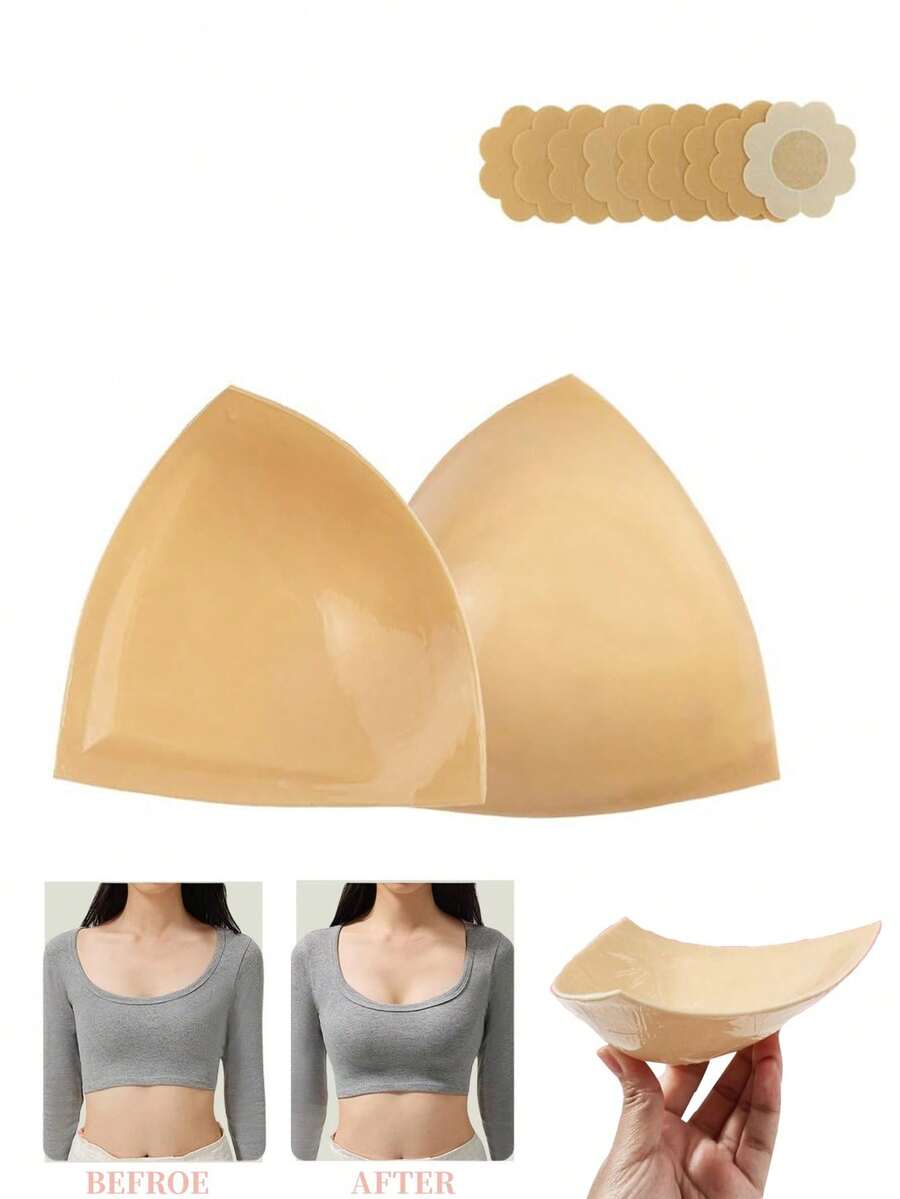 2 Pairs Double-Sided Adhesive Bra Pads, Lightweight Bra Inserts, Lift & Enhance Bust, Waterproof Sticky Bra Pads, Large Size Lift Bra Pads, Thin Pads, 1 Pair Invisible Sticky Cleavage Enhancing Bra Pads, Double-Sided Self-Adhesive Cleavage Pads, Washable & Reusable, Suitable For Swimwear, SPA Wear, Wedding Dresses, Camisoles - Multicolor - View 1
