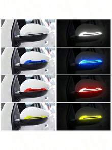 2pcs Car Rearview Mirror Reflective Stickers - Durable, Easy To Install Warning Decals, Vivid Colors (Red, Blue, White, Yellow, Green), Rearview Mirror Anti-Collision Stickers - 彩色 - 查看 1