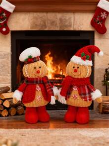 1 件经典姜饼人偶，织物材质，填充礼物，用于分层托盘派对装饰，完美的圣诞礼物，用于房间装饰、节日派对圣诞餐桌装饰、圣诞装饰家居、圣诞装饰、卧室装饰 - 彩色 - 查看 3