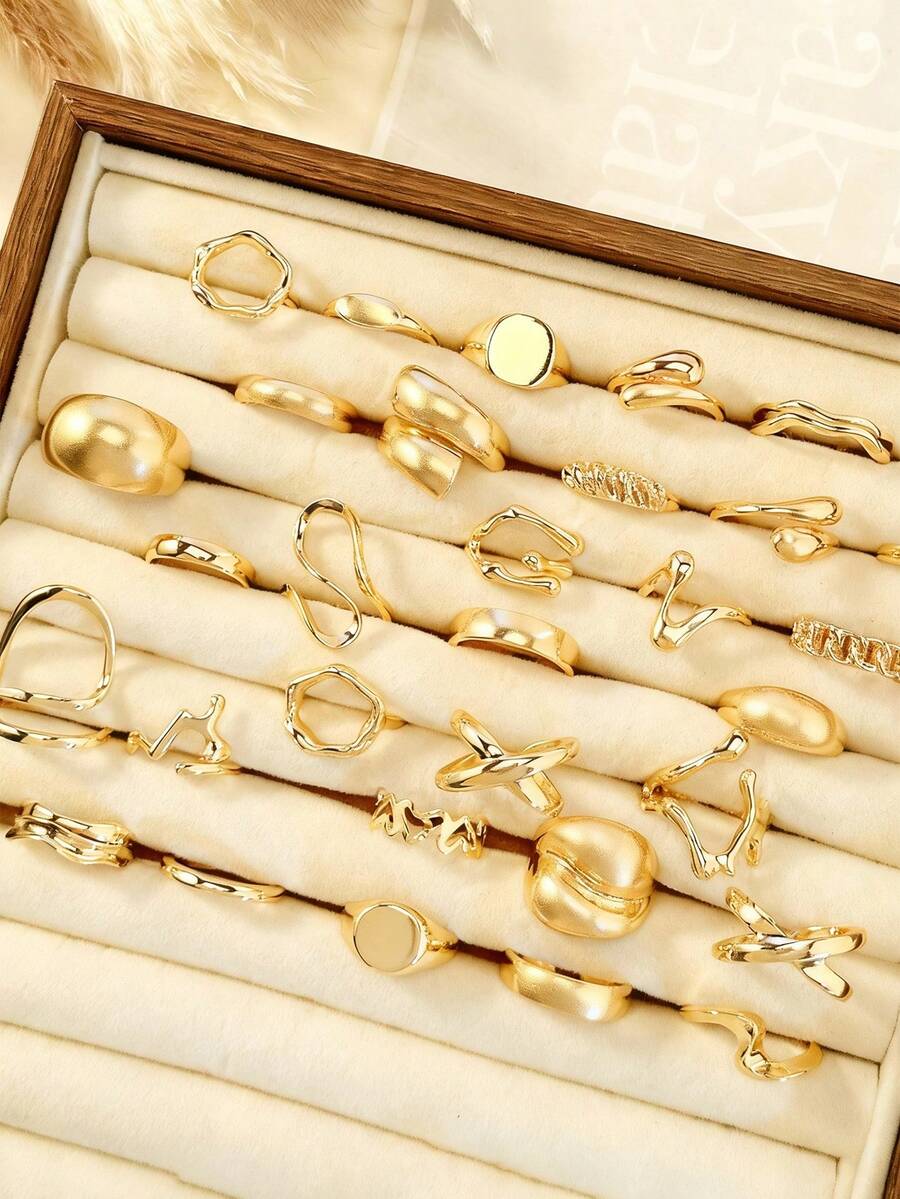 Set de 10/15/25 piezas de anillos de cóctel con gota de agua asimétrica y geométrica exagerada de cara ancha, adecuado para uso diario, fiestas y cualquier ocasión, regalo de joyería para amigos, Día de San Valentín