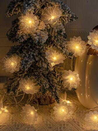 10ft 20 LED Fiber Optic Flower String Lights, Suitable For Wedding, Holiday, Christmas Decoration, Home Decor, Party, Warm White/Multi-Color Selectable, USB Or Battery Powered (Batteries Not Included)