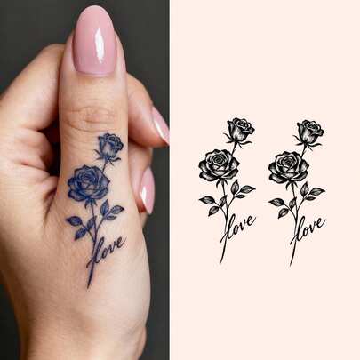 STARTTOOS Juice Tattoo, Made Of Natural Plant Ingredients, Semi Permanent Tattoo, Minimalist Tattoo Sticker, LOVE Rose Pattern, Temporary Fake Tattoo Sticker, DIY Finger, Ear, Shoulder, Neck, Collarbone, Daily Party, Holiday Gift, Body Decoration For 1-2 Weeks, Non Fading, Non Reflective, Waterproof, Realistic Tattoo Sticker, 1 Pack
