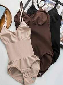 3PC Seamless Shaping Bodysuits Women - Tummy Control, Butt Lifting, Enhancement, Soft Polyester Blend, Elegant Design, Adjustable Straps, Beige & Black Solid Colors, Comfort Undergarment |     Seamless Clothing |     Snug Fit Design, Tummy Control Shapewear - 彩色 - 查看 1