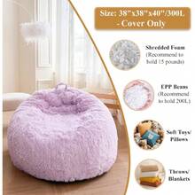 Faux Fur Comfy Bean Bag Cover For Living Room(No Filler), Fluffy Stuffed Animal Storage Bean Bag Chair Cover  Purple, Furry Fuzzy Bean Bag Cover For Adults  Girls, Anti-Slip, Lavender,23964986 - 紅白色 - 查看 5