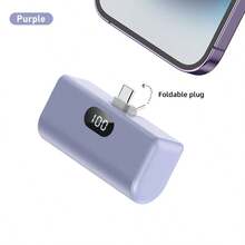 Portable 5000mAh Mobile Power Bank, PD10W Fast Charging, Plug-And-Play, Supports Type-C Foldable Series. Sleek And Compact Design With An LED Display Showing The Battery Level. Perfect For Charging IOS 17/16/15 Devices And Android, IPad, Headphones, Speakers, And Other Type-C Mobile Devices. Ideal For Travel, Business Trips, And Emergency Situations, Making It An Excellent Portable Power Bank For Outdoor Use. - Purple - View 12