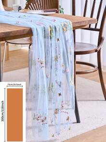1pc Floral Embroidered Sheer Table Runner, Romantic Farmhouse Style, Suitable For Daily Use, Festivals, Weddings, Hotels, Birthday Parties, Home Decor, Photography Backdrop, All Seasons - Blue - View 11