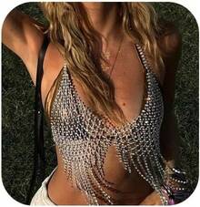 Tassel Rhinestone Chest Chain Bra Body Jewelry For Women Silver Bikini Bra Body Chains Underwear (Silver1)2025 - 1 - 查看 8