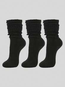 3 pares de calcetines versátiles y holgados para mujer, estilo universitario sencillo de unicolor y tubo largo, adecuados para todas las estaciones (solo calcetines, sin tabla de calcetines) - Multicolor - Ver 10