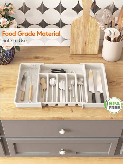 1 Stück Besteckkasten-Organizer, erweiterbares Besteckfach für die Küche, Besteck- und Messerhalter, verstellbare Kunststoff-Aufbewahrung für Löffel, Gabeln, Messer, Groß