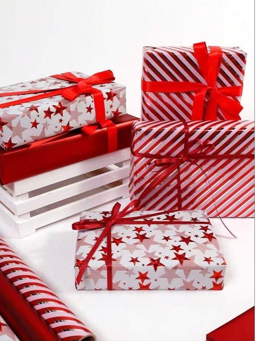 1 Roll 43*300cm Red Series Wrapping Paper, Christmas Gift Wrapping Paper, Valentine's Day Birthday Gift Wrapping Paper, Large Size Gift Wrap - Multicolor - View 1
