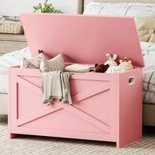 Huisuilinss Storage Chest,Storage Bench With Safety Hinges,Farmhouse Large Toy Chest,15.8x30x17.7 Inches,Storage Trunk For Entryway,Bedroom,Living Room - Pink - View 1