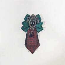 1pc Handmade Double-Layer Pearl Decorated Lapel Flower, British Style - Houndstooth Pattern Tie - View 7
