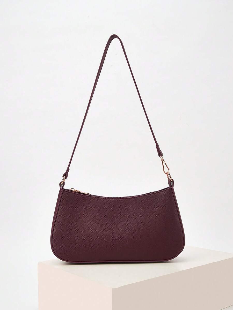 Sac baguette minimaliste à une épaule pour femme, convient pour les déplacements quotidiens - Rouge foncé - Voir 1