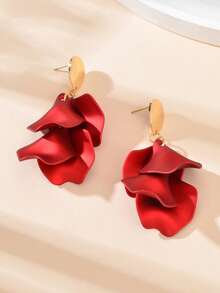 一对浪漫亚克力红色花瓣吊坠耳环，适合派对、约会、周年纪念日佩戴，可作为珠宝礼物 - 紅色 - 查看 3