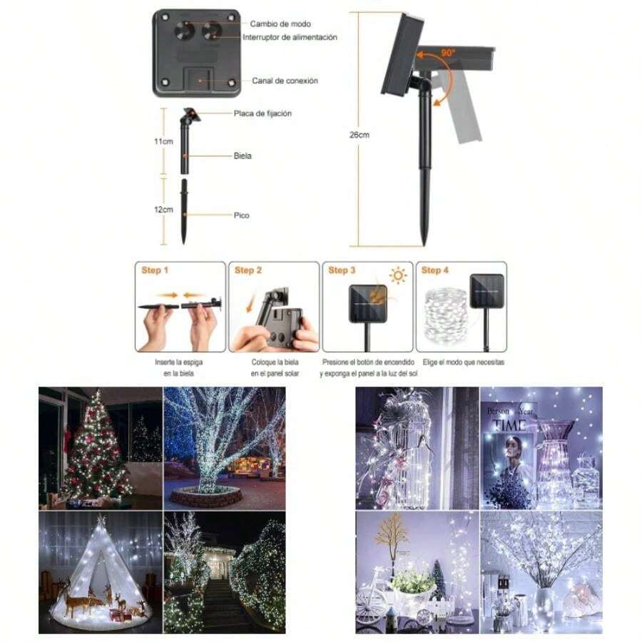 2 Pack Cadena Luces Solares para Exterior 8 Modos IP65 Impermeable, Luz Nocturna de Cielo Estrellada con Alambre de Cobre, Luces Solares para Jardin, Exterior Blanco Frio, 32M 300LED - Blanco frío + 10M 100LED - Ver 1