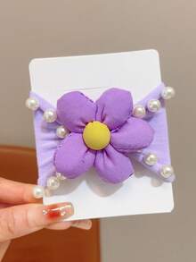 1 buc Elastic de păr cu flori pentru fete, Bentițe de păr cu perle mai late pentru copii, Accesorii de păr drăguțe pentru fete