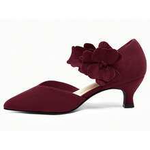 Women's Pointed Toe Kitten Heels - Closed Toe Floral Embellished With Cushioned Insole Christmas Gift & New Year Gift - Màu Đỏ Sâu - Xem 2