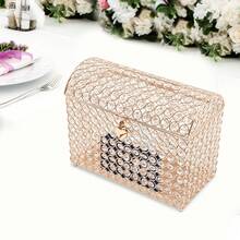 Crystal Wedding Card Box With Heart Lock, Money Card Box, Treasure Chest Style Gift For Wedding Receptions Centerpiece Decor Anniversary Commemorative Gift Display - Vàng - Xem 10