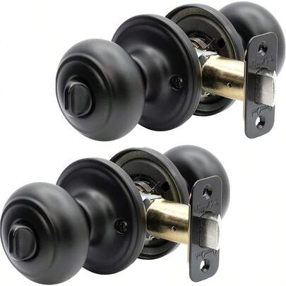 Copper Creek Matte Black Door Knobs Round Colonial Knob With Privacy Locking Function For Home Improvement 2 Pack Fits All Standard Doors Locking Door Knob For Bedroom And Bathroom Use