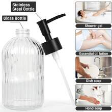 2pcs Glass Soap Dispenser With Plastic Pump, Hand Soap Dispenser For Hand Wash, Lotion Dispenser For Dishwashing Liquid, Lotion Shower Gel - 透明+黑 - 查看 7