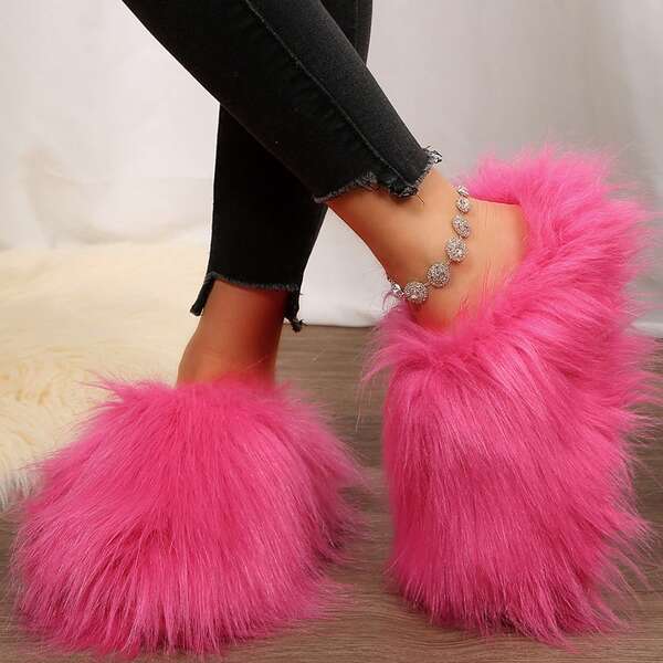 Womens Slippers Fuzzy Short Boots Shoes Bedroom Slippers Autumn Winter Shoes Slippers Cotton Fuzzy Slippers Comfy Faux Fluffy Slippers Soft Comfy Memory Foam Indoor House