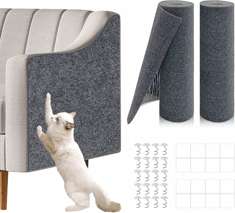 2 Pcs 39.4"X15.8" Cat Scratch Mat, Cat Scratch Couch Furniture Protector, Triable Self-Adhesive Cats Scratch Pads, DIY Cat Scratcher For Wall Protector And Covering Cat Tower (Dark Gray),23942244 - 杏色 - 查看 1