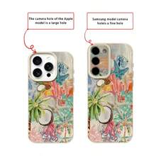 1pc TPU Material Fresh Coconut Tree, Coral, Shell Pattern Phone Case Suitable For IPhone 17 Pro Max,International Version, Not The Domestic Version - White - View 7