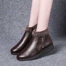 Soft Sole Winter Leather Shoes, Comfortable Non- Middle-Aged & Elderly Women's Thermal-Lined Thick Warm Flat Ankle Boots - Brown - View 8