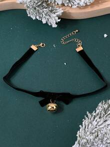1pc Sweet Lolita Style Bowknot Bell Pendant Choker Necklace, Elegant Neck Chain Suitable For Women's Daily Wear, Balls And Parties, Great Gift For Christmas And New Year